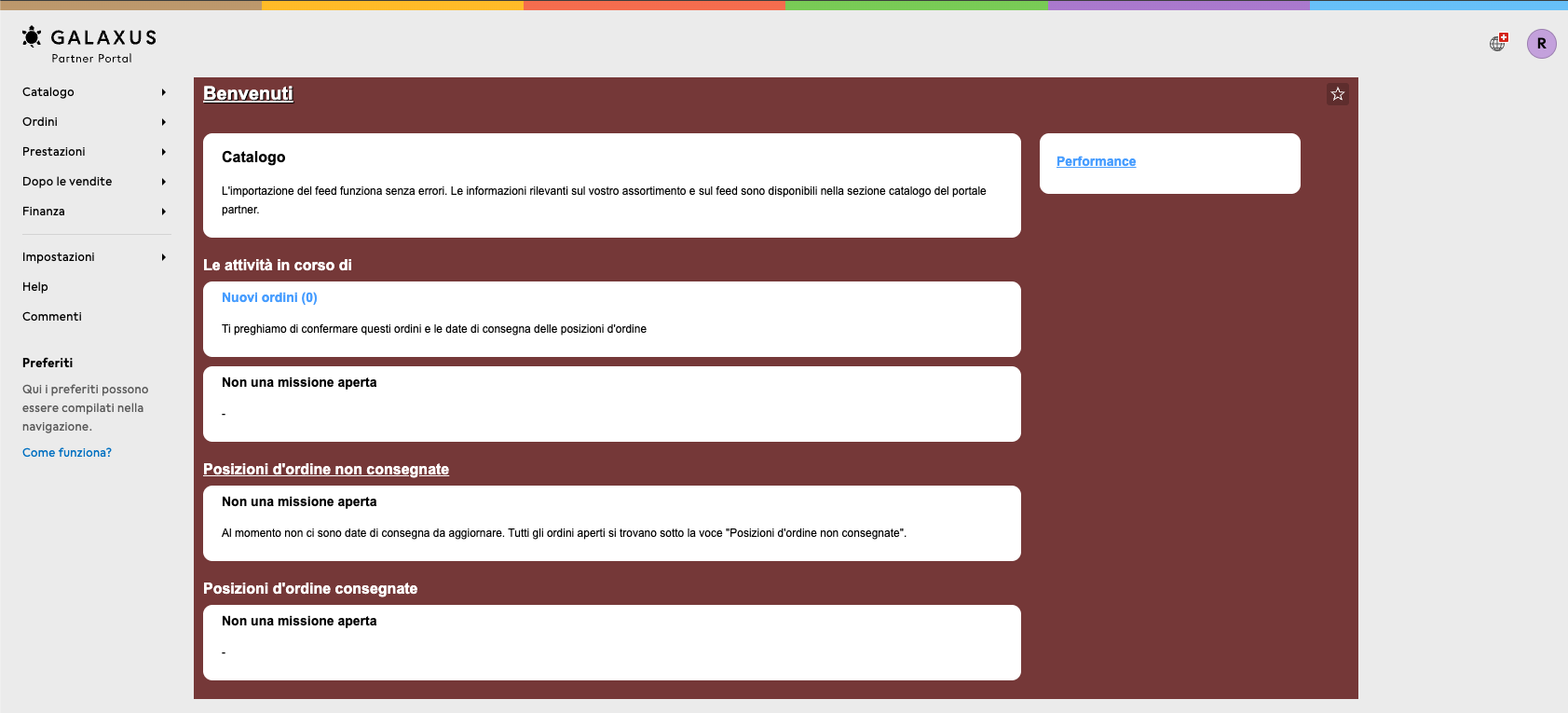 schermata del partner portal di galaxus